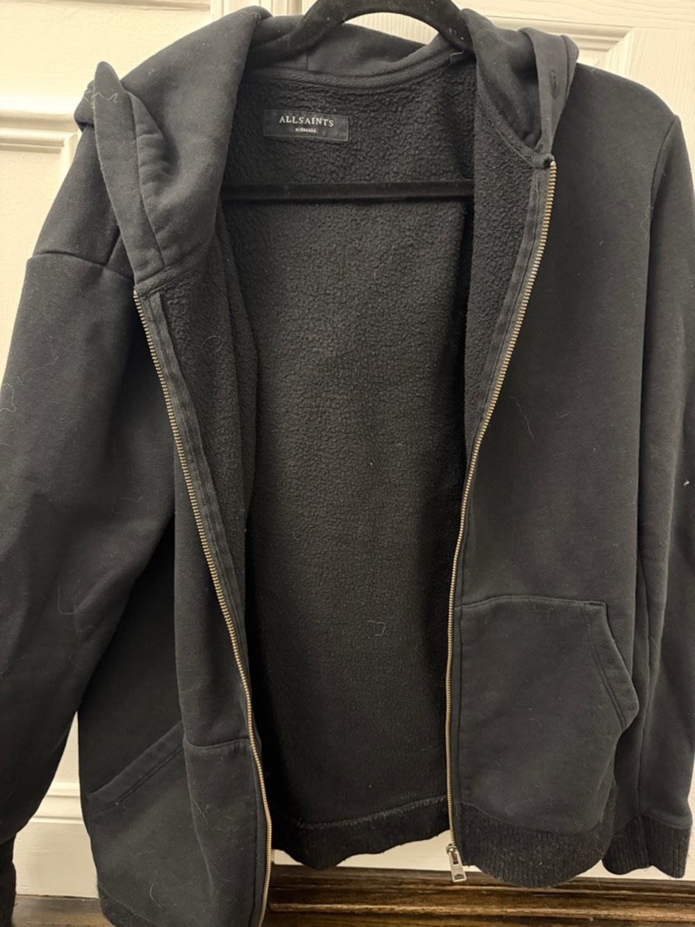 All Saints Men’s Black Hooded Zip-Up Jacket